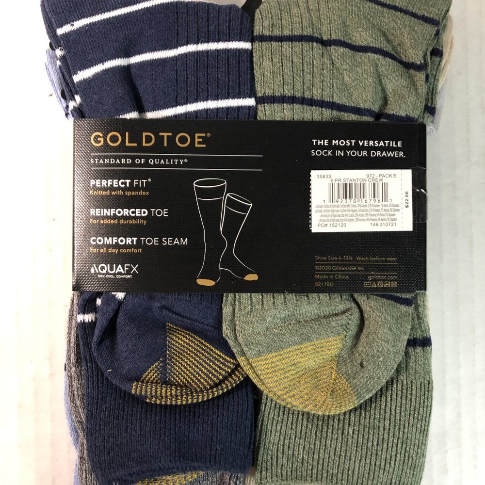 Gold Toe Socks Men Size 6-12.5 “Stanton Crew” Long Dress Socks 6 Pairs Blue/gray - Picture 5 of 7